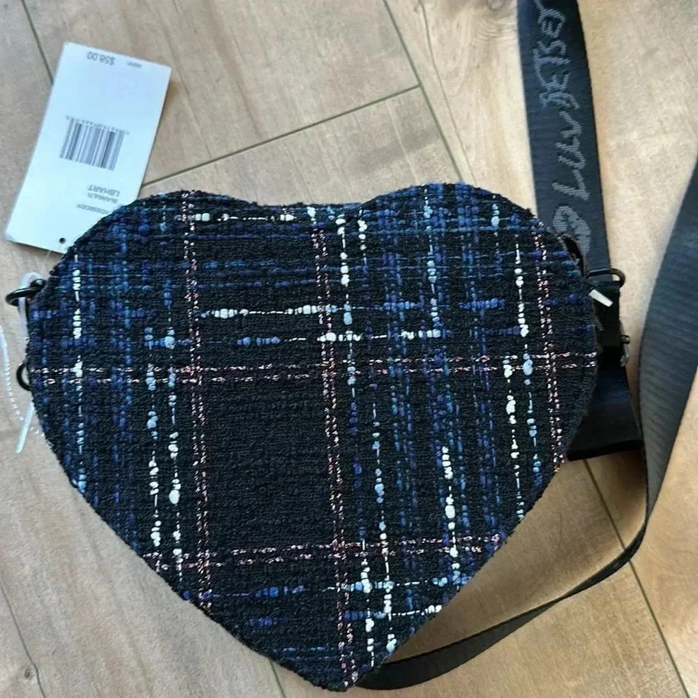 Betsey Johnson Black Plaid Heart Crossbody Bag - Picture 5 of 6